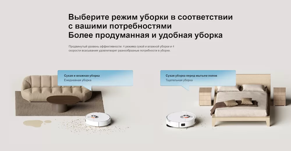 Робот-пылесос Xiaomi Robot Vacuum S20+ (B108GL) – выбор режимов уборки под разные нужды