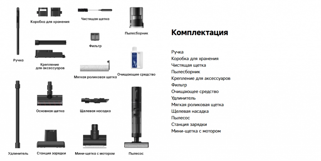 Моющий вертикальный пылесос Dreame H12 Dual – комплектация