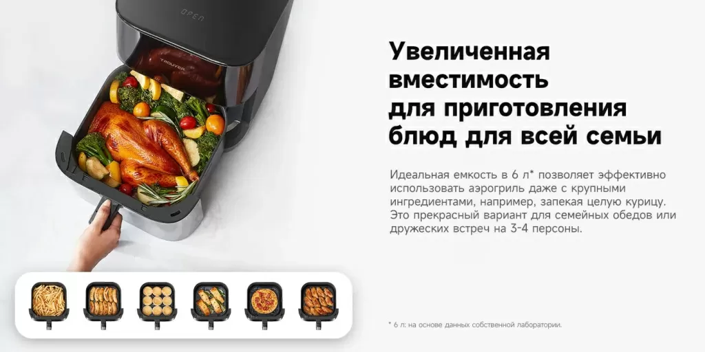Увеличенная вместимость для приготовления блюд для всей семьи