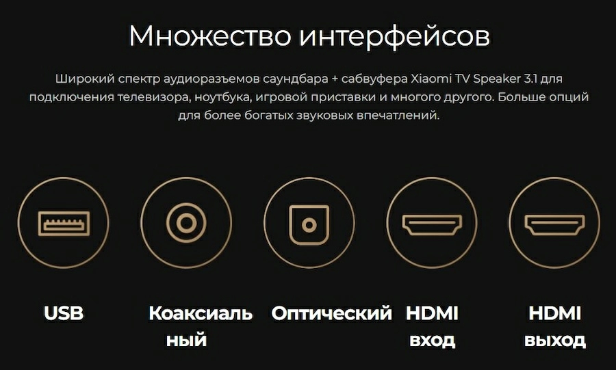 Саундбар Xiaomi Mi TV Speaker 3.1 (S27M8-31) – множество аудиопортов и Bluetooth 5.0