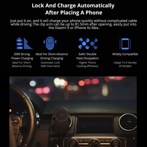 Держатель для смартфона Xiaomi Wireless Car Charger 20W (WCJ02ZM) — фото, купить в Минске с доставкой по Беларуси — 360shop.by