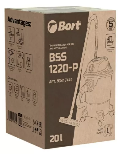 Пылесос строительный Bort BSS-1220-P (93417449) — фото, купить в Минске с доставкой по Беларуси — 360shop.by