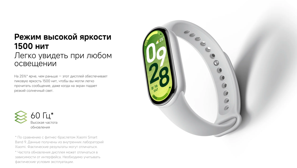 Фитнес-браслет Xiaomi Smart Band 10 (M2459B1) – режим высокой яркости в 1000 нит