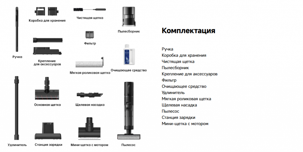 Моющий вертикальный пылесос Dreame H12 Dual – комплектация