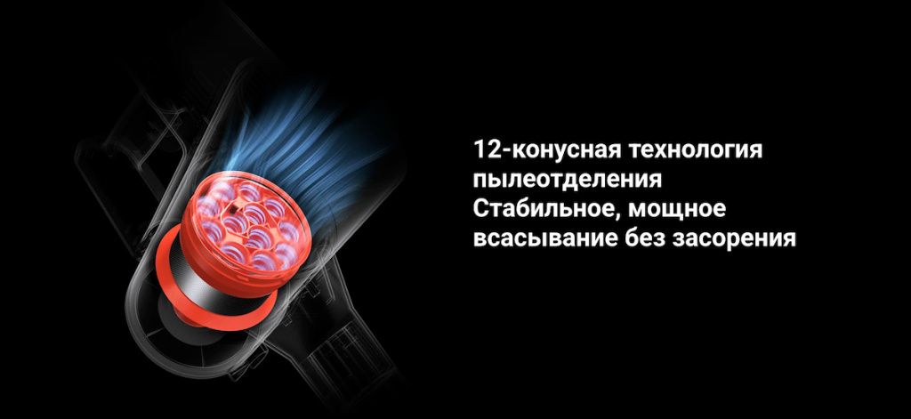 Вертикальный пылесос Xiaomi Vacuum Cleaner G20 Max – 12-конусная технология пылеотделения