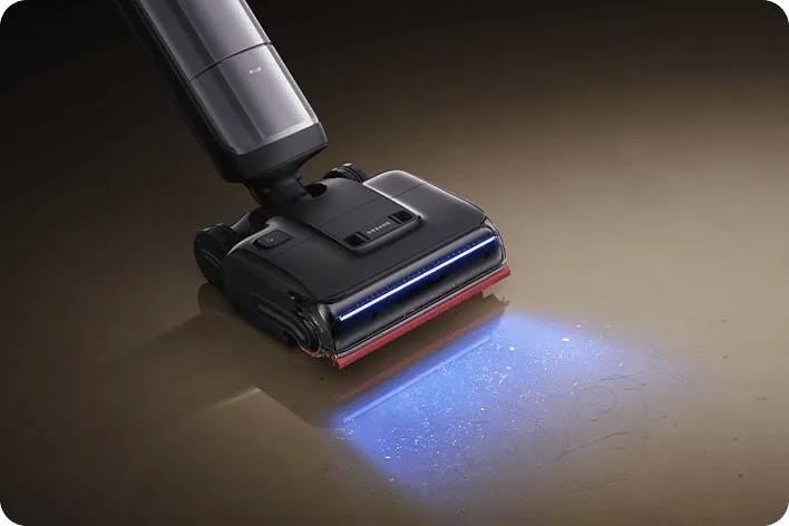 Синяя LED-подсветка для контроля пыли на полу