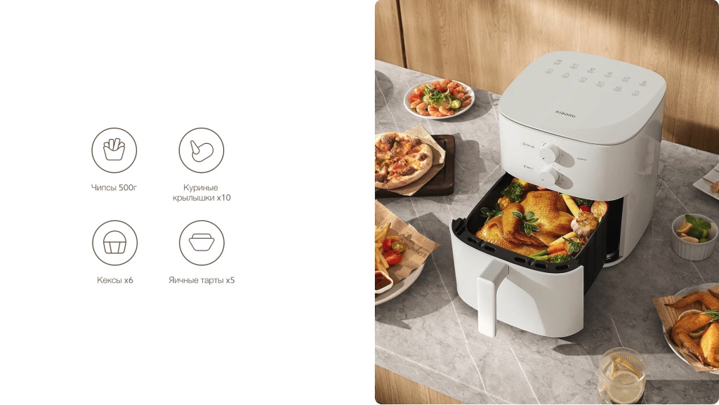 Аэрогриль Xiaomi Smart Air Fryer Essential 6L (MAF13) – вместительная корзина для приготовления на всю семью