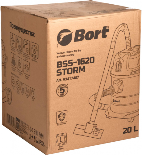 Пылесос строительный Bort BSS-1620-Storm (93417487) — фото, купить в Минске с доставкой по Беларуси — 360shop.by