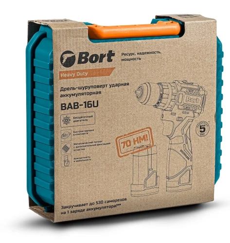 Дрель-шуруповерт аккумуляторная Bort BAB-16U (с 2-мя АКБ, кейс) (93414882) — фото, купить в Минске с доставкой по Беларуси — 360shop.by
