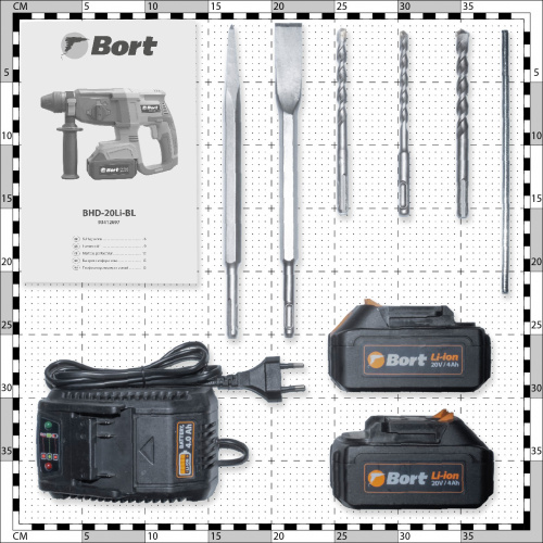 Перфоратор Bort BHD-20LI-BL (с 2-мя АКБ, кейс) (93412697) — фото, купить в Минске с доставкой по Беларуси — 360shop.by