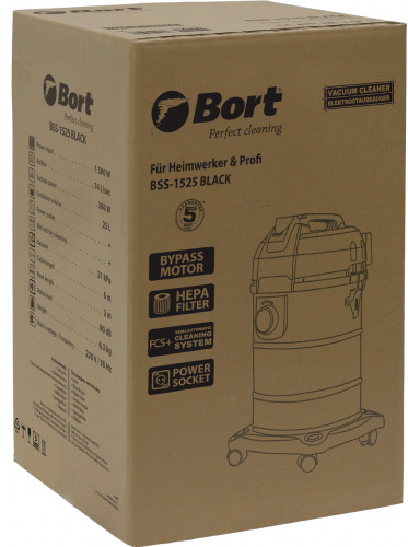 Пылесос строительный Bort BSS-1525 Black (93412604) — фото, купить в Минске с доставкой по Беларуси — 360shop.by