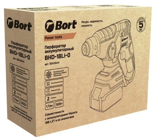Перфоратор аккумуляторный Bort BHD-18Li-0 (без АКБ) (93413441) — фото, купить в Минске с доставкой по Беларуси — 360shop.by