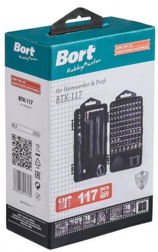 Набор отвертка с битами и головками Bort BTK-117 (117 предметов) (93416169)