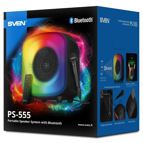 Портативная колонка SVEN PS-555 — фото, купить в Минске с доставкой по Беларуси — 360shop.by