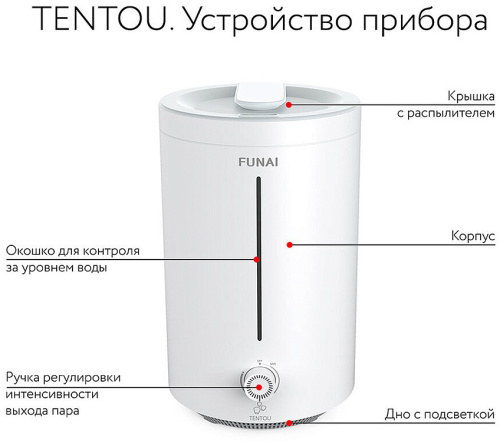 Ультразвуковой увлажнитель воздуха Funai Tentou USH-TTM7201WC– фото, купить в Минске с доставкой по Беларуси – 360shop.by