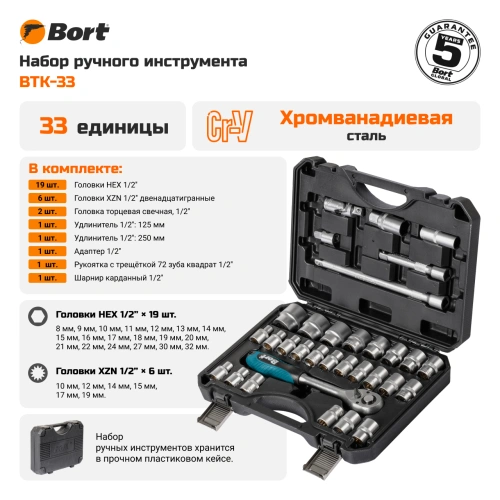 Универсальный набор инструментов Bort BTK-33 (33 предмета) (93418514) — фото, купить в Минске с доставкой по Беларуси — 360shop.by