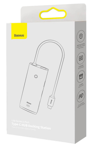 Док-станция Baseus Lite Series 5-Port Type-C HUB Docking Station (WKQX040001) — фото, купить в Минске с доставкой по Беларуси — 360shop.by