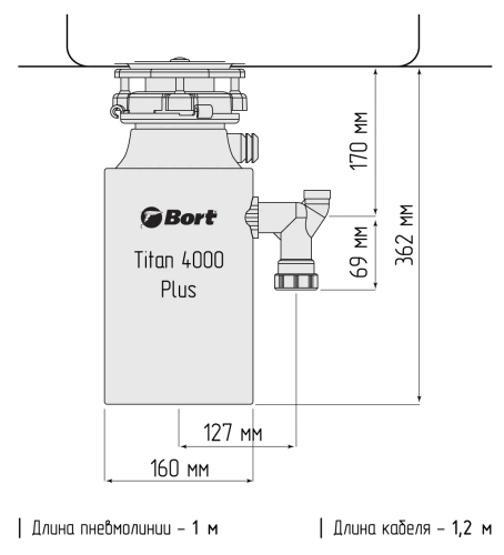Измельчитель пищевых отходов Bort Titan 4000 Plus (91275776) — фото, купить в Минске с доставкой по Беларуси — 360shop.by
