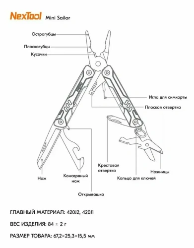 Мультитул NexTool Mini Sailor Functional Pliers 10-in-1 (NE20135A) — фото, купить в Минске с доставкой по Беларуси — 360shop.by